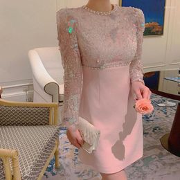 Casual Dresses Heavy Work Sequined Beads Dress For Women Fashion Small Fragrance Wind Pink Party Q104