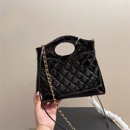 High Quality Womens Patent Leather Clutch Shoulder Bags Luxury 5 Colours Classic Mini Top Handle Totes Round Strap Chain Crossbody Handbags Purse