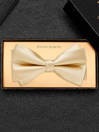 Bow Ties high quality Men's golden bow tie groom wedding high-end man suit formal dress bow solid color fashion champagne bow tie 230719