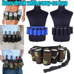 Neck Ties Portable 6 Pack Beer Wine Bottle Beverage Soda Can Holster Drink Waist Bag Party Holder Belt Climbing Camping Hiking 230718