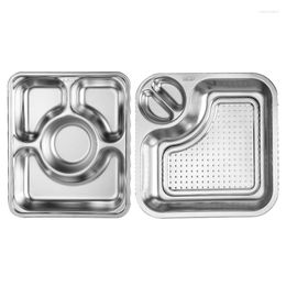 Dinnerware Sets Stainless Steel Dumpling Plate Dipping Fruit Snack Dish Tray With Removable Water Filter Platter Container