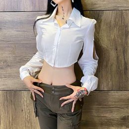 Women's Blouses 2023 Spring Womens Tops Fashion Sexy Navel Sweet Fresh Polo Collar Long Sleeve Shirt