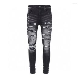 Men's Jeans Arrivals Fashion Streetwear Rripped Holes Black Casual Fold Patchwork Slim Damaged Denim Pants For Man