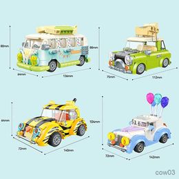 Blocks NEW Creative Mini Ballon Wedding Camper Car Model Building BlocksWedding Party Family Jewelry Brick Girl Birthday Gift Toy R230720