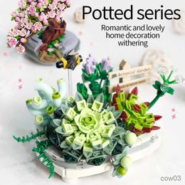 Blocks MINI Creative Succulent Bonsai Plant Building Block Romantic Sakura Flower Potted Bircks Christmas Toys Sets Gifts R230720