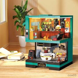 Blocks City Creative Double Layer Coffee Shop Model Office Desktop Decoration Micro Building Blocks Toys Christmas Gifts R230804