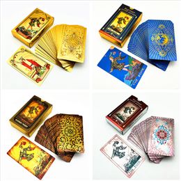 Outdoor Games Activities 1 Deck Plastic Tarot Cards Waterproof Durle Rider Waite Gold Black Blue Cards Divination With Guide Book L742 230718