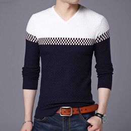 Men's Sweaters Men Pullover Sweater Fashion V-Neck Casual Knitted Sweaters Spring and Autumn Fit Slim Pullovers Men Patchwork Brand Clothing L230719