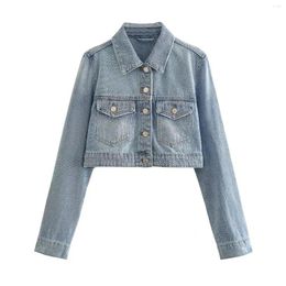 Women's Blouses 2023 Autumn European And American Cross-border Casual Cropped Denim Jacket