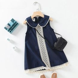 2023 Hot Summer 3-8 10 to 12 Years Casual Kids Lace Embroidery Peter Pan Collar Sleeveless Tank Sundress Baby Girls Dress Cotton