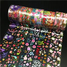 Stickers Decals 100m/roll flower nail foil for nail transfer paper sticker marble flower craft set snowflake packaging DIY nail decoration 230718