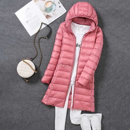 Women's Down Parkas Women Long Down Jacket Ultra Light White Duck Down Hat Detachable Puffer Jacket Slim Coat Female Pus Size Winter Clothing HKD230719