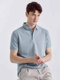 Mens Polos Summer Polo Shirt Classic Business Casual Solid Short Sleeve Tshirt Breathable Cotton Silk Cool Slim Fit 230718