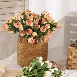 Decorative Flowers 1 Bouquet Artificial Flower Fake Retro Realistic 7 Heads Floral Arrangement Rose For Dining Room