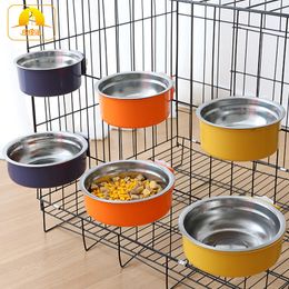 Dog Bowls Feeders Selling Portable Hanging Stainless Steel Dog Bowl Double Pet Bowls 230719