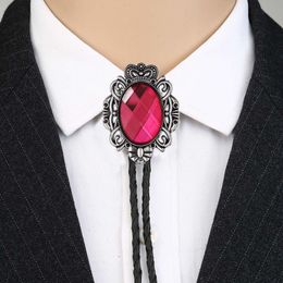 Bolo Ties Black pink white red blue Rhinstone Crown bolo tie for man handmakde Indian cowboy western cowgirl zinc alloy necktie 230719