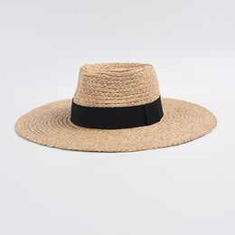 Wide Brim Hats Women's Panama Big Natural Raffia Straw Black Band Summer Beach Hat Outdoor Garden Travel Holiday Sun