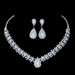 Luxurious Wedding Jewelry Sets for Bridal Bridesmaid Jewelery Drop Earring Necklace Set Austria Crystal Whole Gift294L