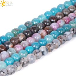 CSJA 10mm Natural Stone Loose Beads Colourful Round Faceted Dragon Vein Agates for Bracelet Jewellery Diy Making Creative Gift Wholes249r