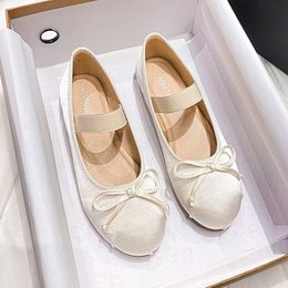 Mary Jane Toe Dress Round Plus Size Women's Bow Silk Satin Ballet Spring Autumn Flats Shoes Zapatos De Mujer 230718