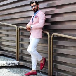 Men's Suits Pink For Men Custom Made Terno Slim Fi9t Groom 2 Piece Wedding Mens Suit Masculino(Jacket Pant Tie)