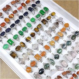 Solitaire Ring 50Pcs/Lot Colorf Natural Stone Rings For Women Ladies Gemstone Jewellery Fashion Mix Styles Valentines Day Gift Drop Del Dhfgs