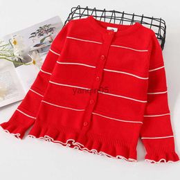 Pullover 2021 Autumn Spring 3-12 Years Old Teenage Christmas Gift Children'S Baby O-Neck Ruffles Knitted Kids For Girls Cardigan Sweaters HKD230719