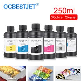 Ink Refill Kits 250ML 6Bottles Set LED UV For DX4 DX5 DX6 DX7 Printhead 1390 4800 4880 7880 9880 Printer - BK C M Y WH Cleaning247Z