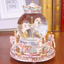 Decorative Objects Figurines Snow Ball Music Note Snow Globe Music Box Year Gift Carousel Birthday Gift for Friend Clockwork Type Christmas 230718