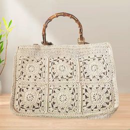 Evening Bags Bohemian Rope Crochet Handbag Bamboo Handbag National Style Knitted Shoulder Bag Hollow Travel Beach Bag 230718