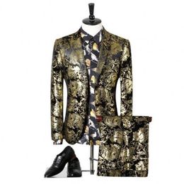 Luxury Wedding Men Suit Fashion printing Party Dress Slim Fit Costume Homme Men's with 2 pieces jacket and pant219y