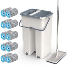 Mops Floor Mop Set Automatic Spin Mop Replaceable Mop Cloth Hand-free Wash Mop Flat Squeeze Magic Household Kitchen Cleaning Tools 230718