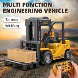 Electric/RC Car 2.4Ghz remote control car Rc forklift engineering vehicle crane lifting spray simulation sound toy children's gift 230719