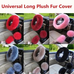 2022 Universal 3pcs set Fur Wool Furry Fluffy Thick Car Steering Wheel Cover Winter Faux fur Warm with 40 days around Express boat345e