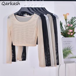 Women s Plus Size T Shirt Long Sleeve T shirt S 3XL Basic Ulzzang Trendy Leisure All match Daily Student Classic Female See through 230719