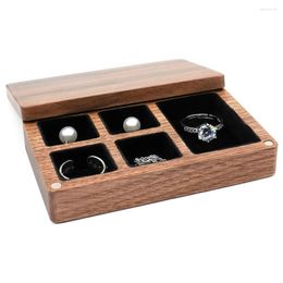 Jewelry Pouches Customized Vintage Solid Wood Stud Earring Necklace Velvet Ring Display Stand Travel Packing Mystery Storage Box Wholesale