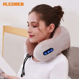 Other Massage Items RLESMEN Electric Neck Massager U Shaped Pillow Multifunctional Portable Cervical Travel Home Car Relax 230718