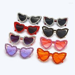 Sunglasses Fashion Retro Rhinestone Heart Shaped Frame UV400 Women Cat Eye Sparkling Eyewear Trendy Beach Party Sun Glasses