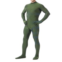 Dunkelgrünes Lycra-Spandex-Herren-Catsuit-Kostüm mit Reißverschluss hinten, sexy Männer-Bodysuit-Kostüme, Unisex-Outfit ohne Kopf, Halloween-Party 292a