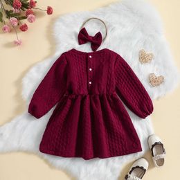 Girl's Dresses ma baby 6m-4Y Toddler Infant Baby Kid Girls Dress Ruffle A-line Long Sleeve Dresses For Girls Headband Fall Spring