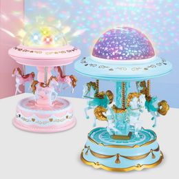 Decorative Objects Figurines Bevigac Cute Rotating Horse Carousel Style Lights Shine Music Box Projector for Home Valentine Day Birthday Year Child Gifts 230718