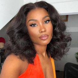 Body Wave Bob Wig 13x4 Peruvian Lace Front Wigs Natural Color Preplucked Human Hair Closure For Black Women