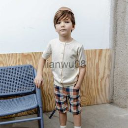 T-shirts Children boy and girl knit cardigan ribbed cotton outfit family matching clothes short and long sleeve baby clothes front button x0719