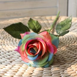 Decorative Flowers 5PCS Simulation Moisturizing Rose Colorful Roses 43cm Artificial Bridal Bouquets Christmas Wedding Party Decorations