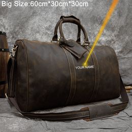 Duffel Bags Luufan Genuine Leather Travel Bag For Men Vintage Cow Leather Carry On Luggage Bag Male Weekend Travel Duffle Big Shoulder Bags 230719