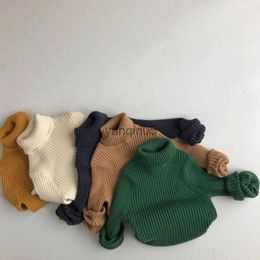 Pullover Toddler Kids Clothes Baby Boys Knitted Sweater Children Long Sleeve Pullover Tops Baby Girls Cotton Turtleneck Ribbed Sweaters HKD230719