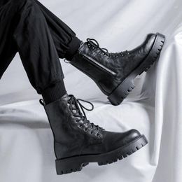 Boots Men Fashion Platform Black White Shoes Party Nightclub Dresses Cowboy Original Leather Boot Handsome High Botas Masculinas