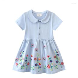 Girl Dresses 2023 Child Casual Dress For Summer Kids Flowers Embroidery Plain Children Brand Boutique Outfits Infant Frocks