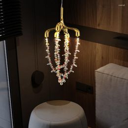 Pendant Lamps ENGRAVED Post-modern Light Luxury French Romance All Copper Branche Colorful Crystal Chandelier Living Room Dining Bedroom