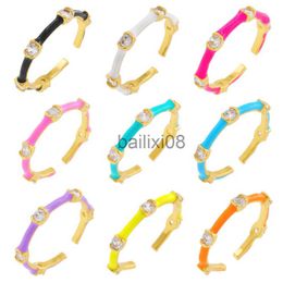 Band Rings 2022 New Trendy Colourful Geometric Glaze Enamel Rings For Women Lady Copper Gold Colour Dripping Oil CZ Crystal Rings Jewellery J230719